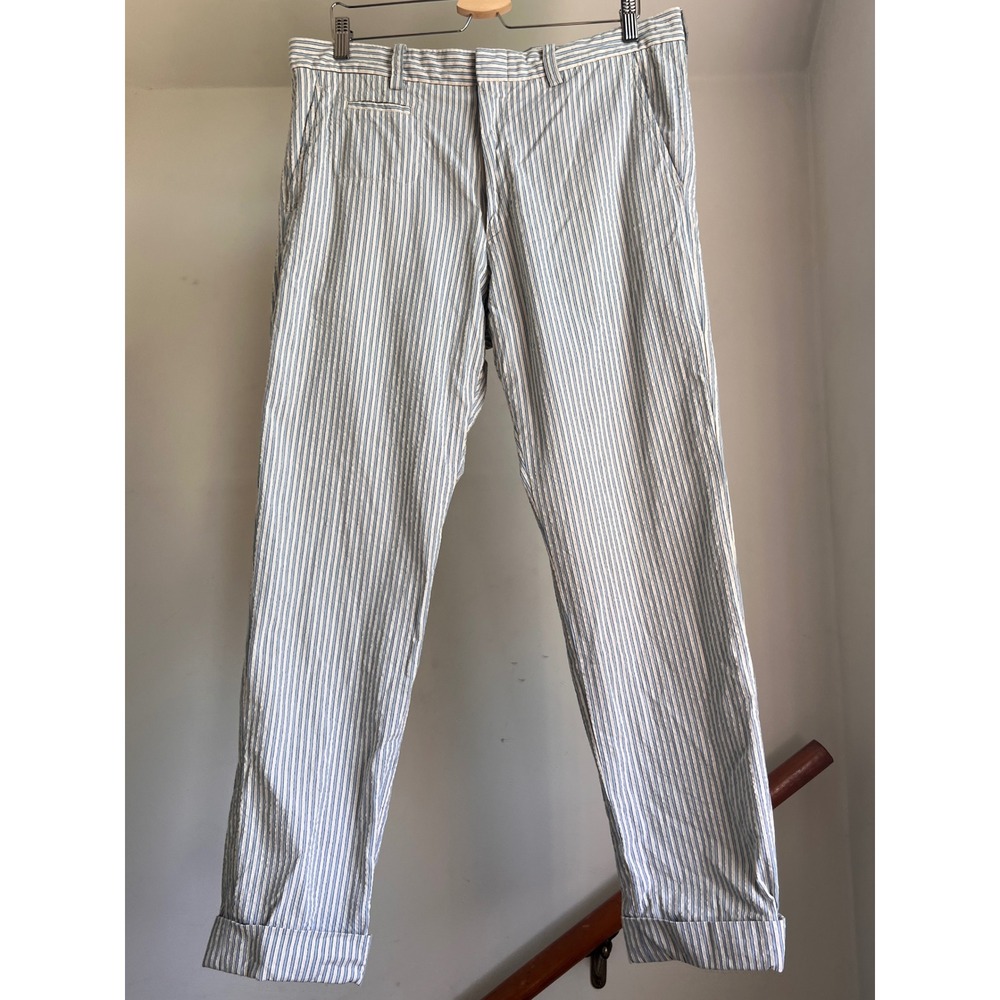 ts(s) Striped Seersucker‎ Trousers Size 36 Blue White Made in Japan Cotton Pants